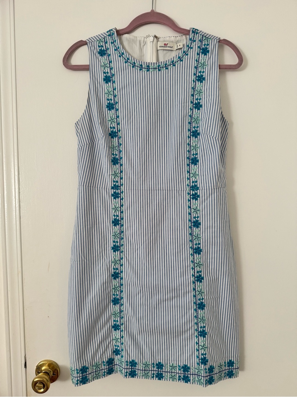 Vineyard Vines Blue and White Striped Embroidered Shift Dress
